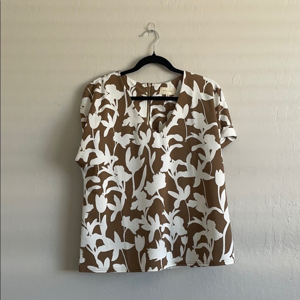 Tan floral blouse